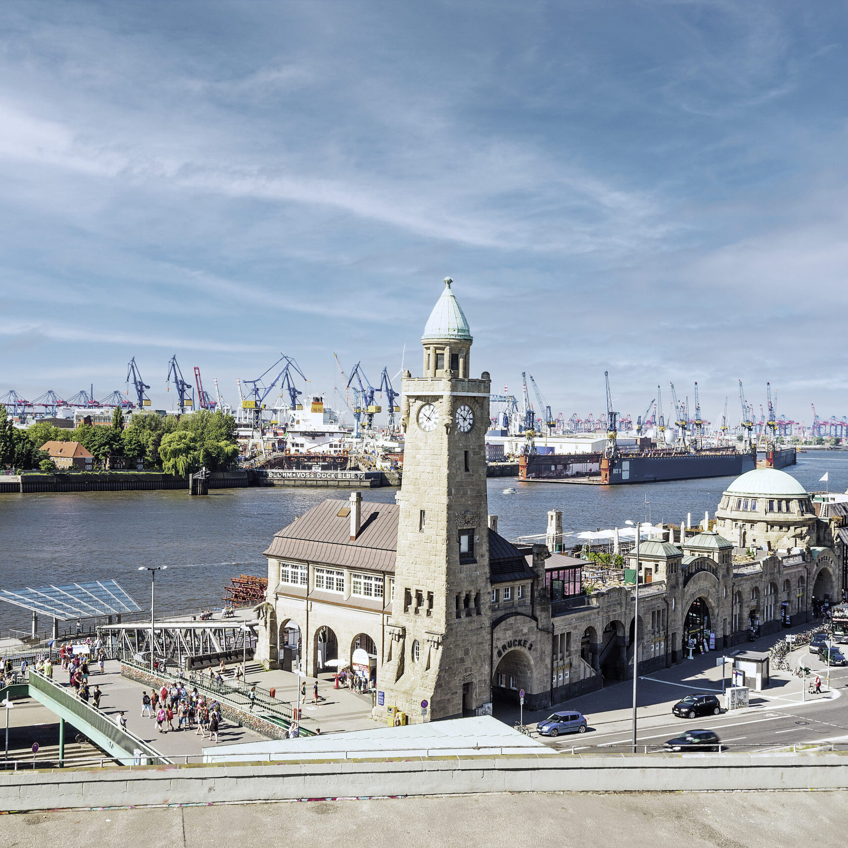 City of Hamburg with river Elbe and Harbour, Germany
